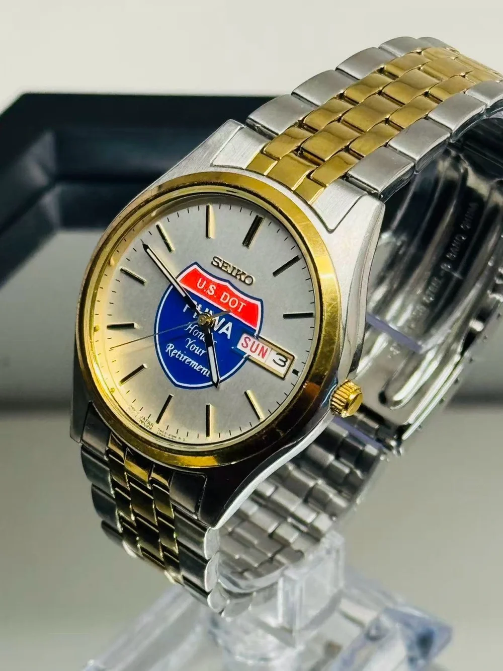 Vintage Seiko Quartz Date U.S. DOT FHWA Retirement Watch 36mm New Battery Runs